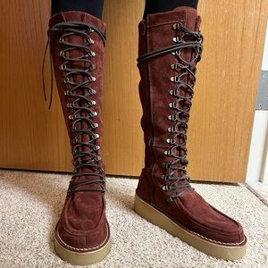 Free People Ava Tall Lace-up Boots Rust Size 39